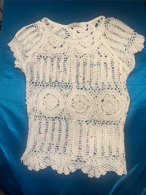 White Crochet Short-Sleeve Camisole Top by L.P.A.